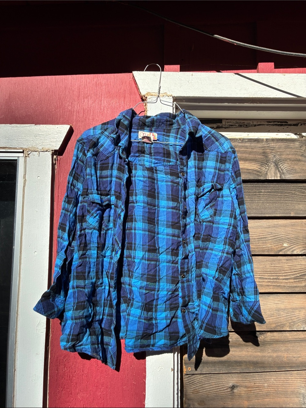 OP Blue and Black Plaid Button-Front Shirt